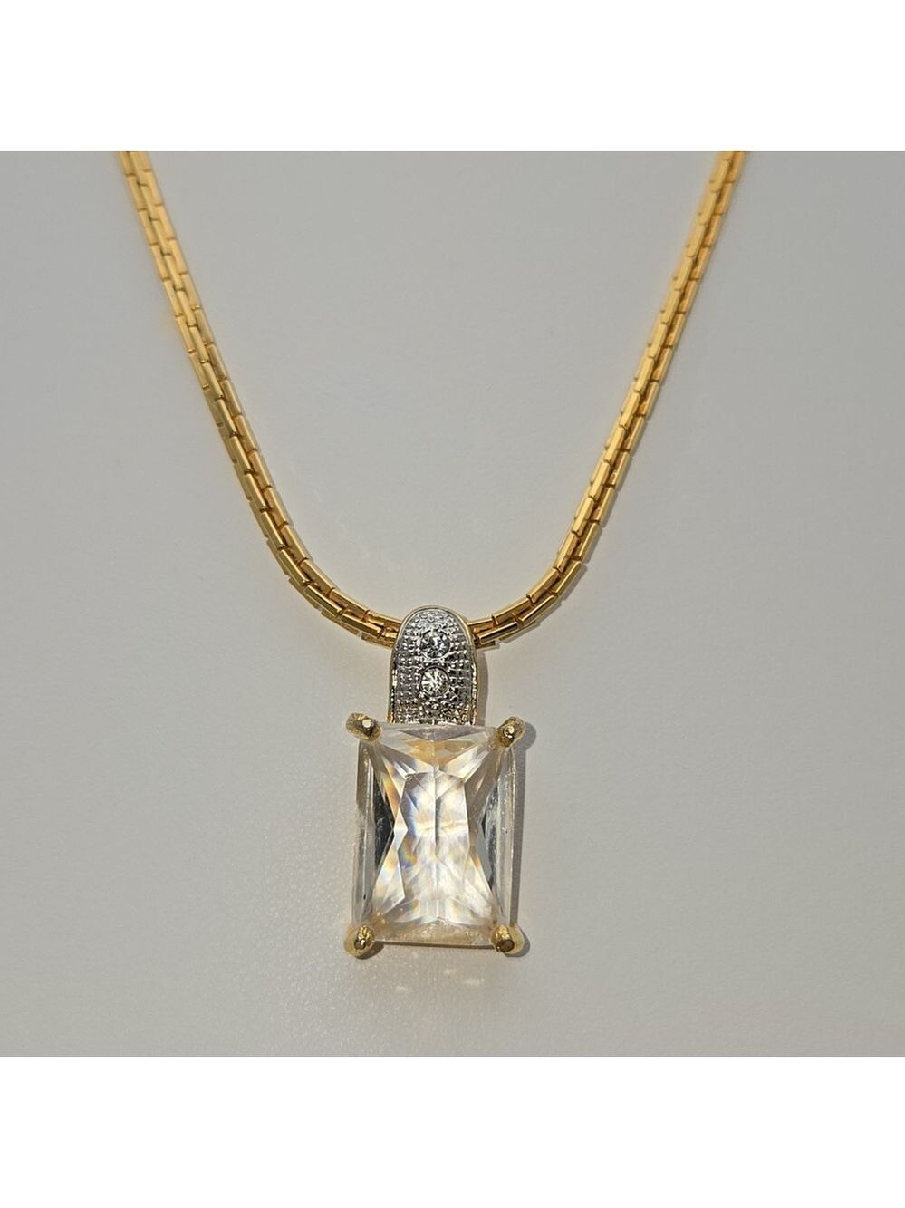 Gold and Silver Square Rhinestones Pendant Box Necklace Casual15''